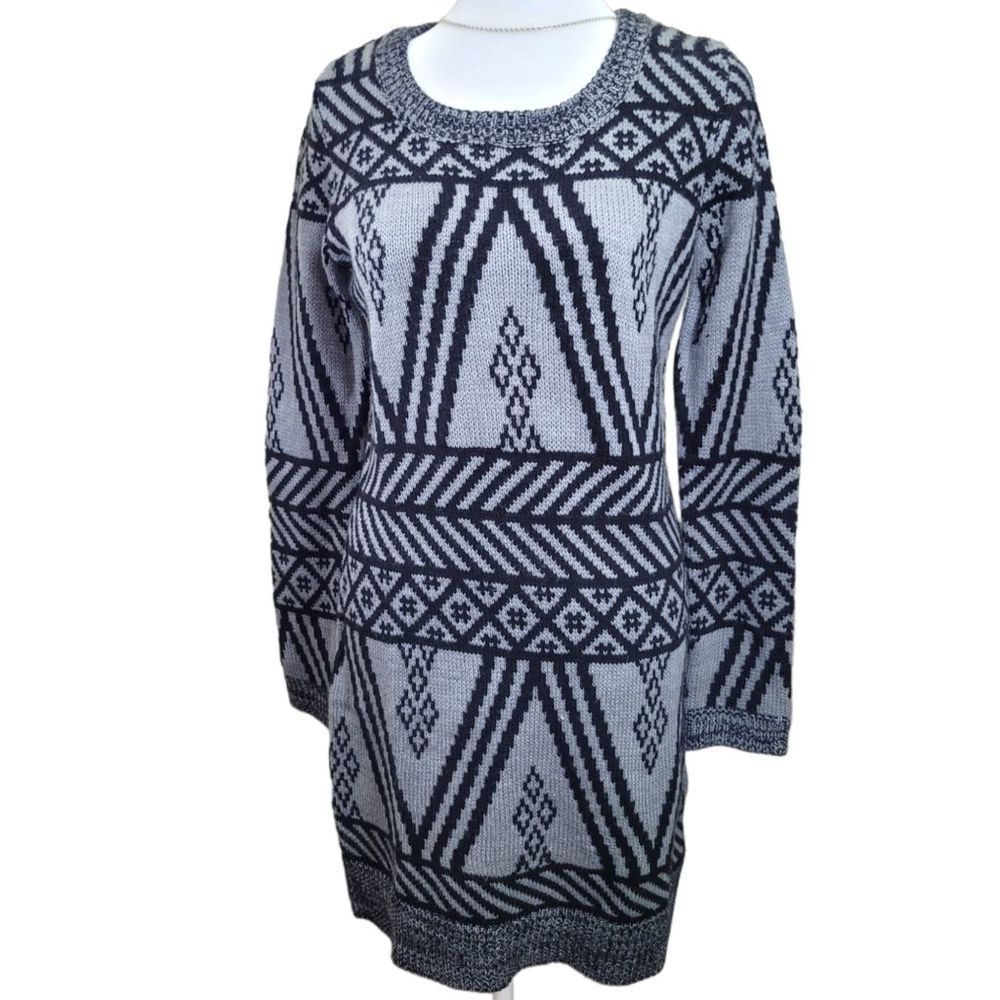 Grey Black Long Sleeve Sweater Dress